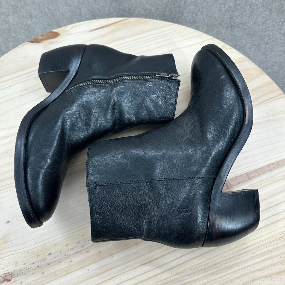 Frye Rosalia Shimmer Black Leather Ankle Boots Block Heel Zip Booties Womens 9 - Picture 10 of 16